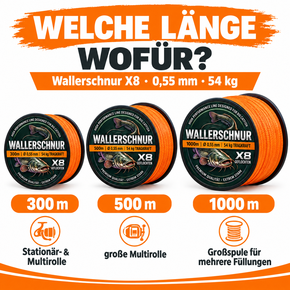 Wallerschnur X8 Orange – Welche Länge wofür