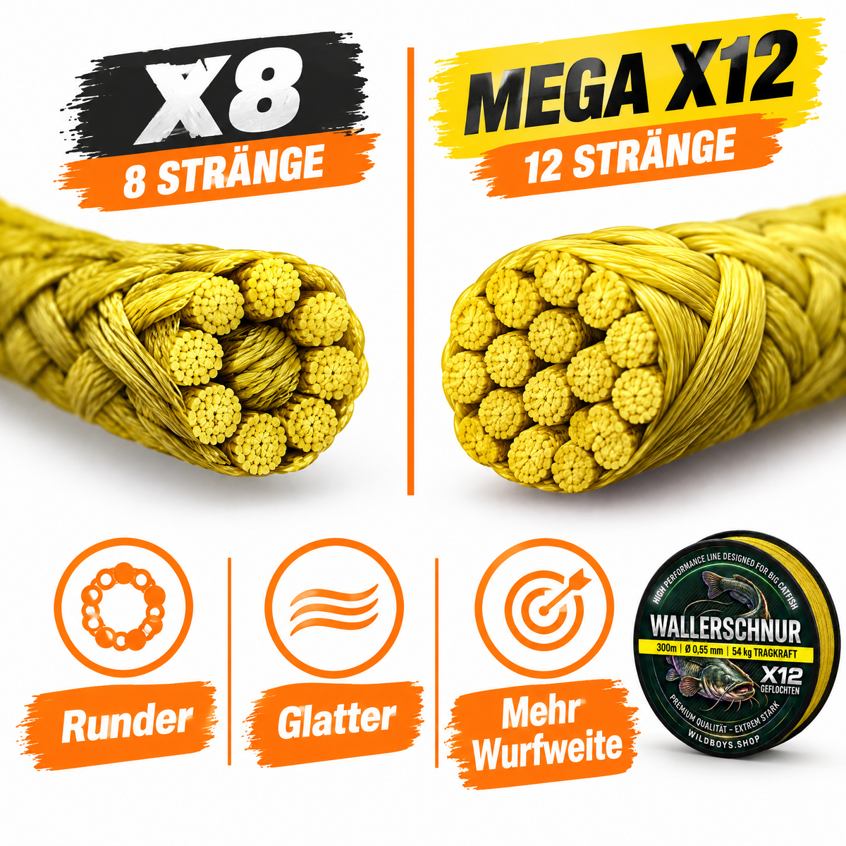 X12 vs. X8 – 12 Stränge für runderes, glatteres Geflecht