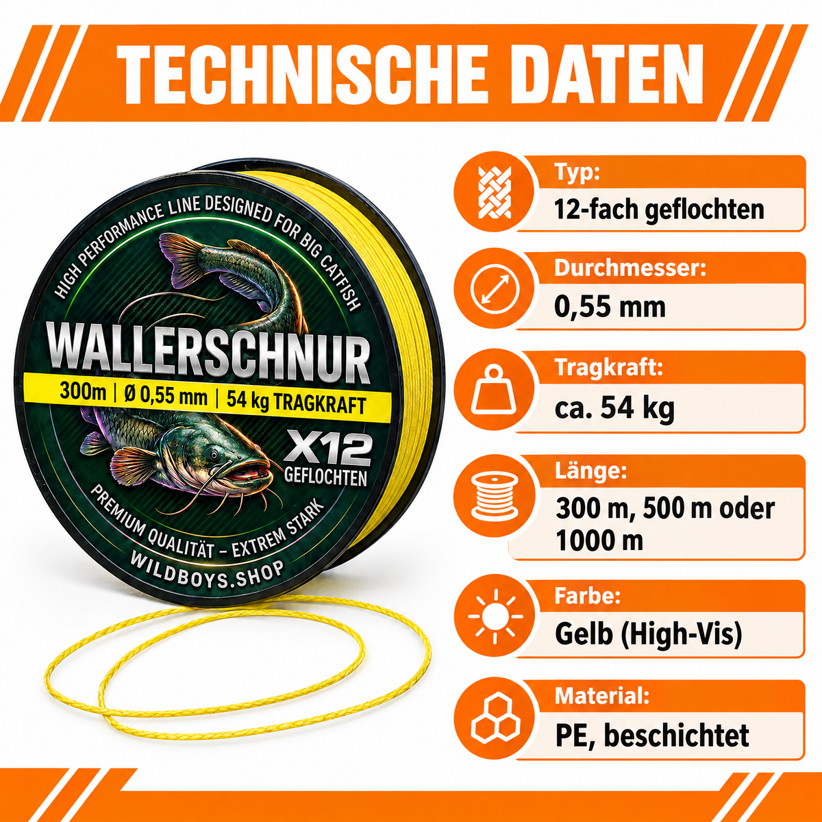 Mega X12 Wallerschnur technische Daten