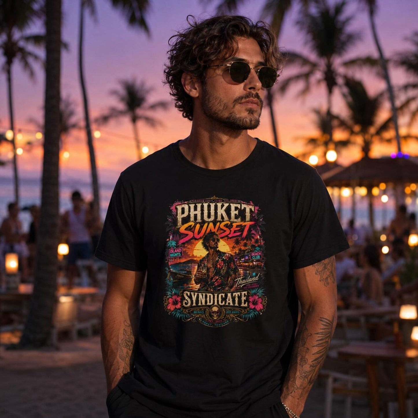Phuket Sunset Syndicate T-Shirt — Thailand Beach Club Nightlife Streetwear Herren Damen