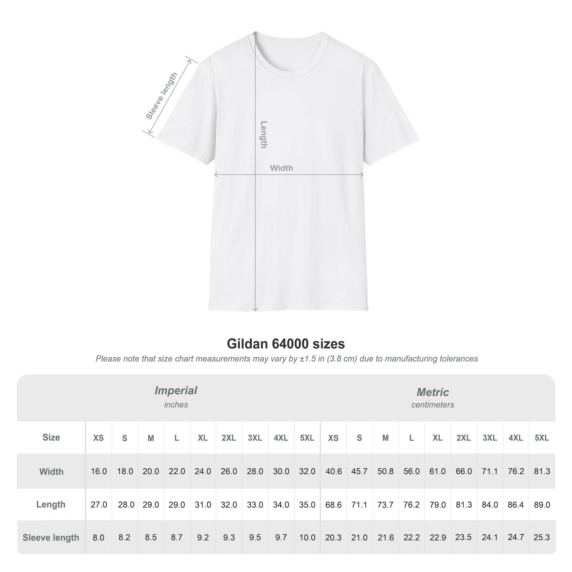 Gildan 64000 Größentabelle Unisex T-Shirt S bis 3XL