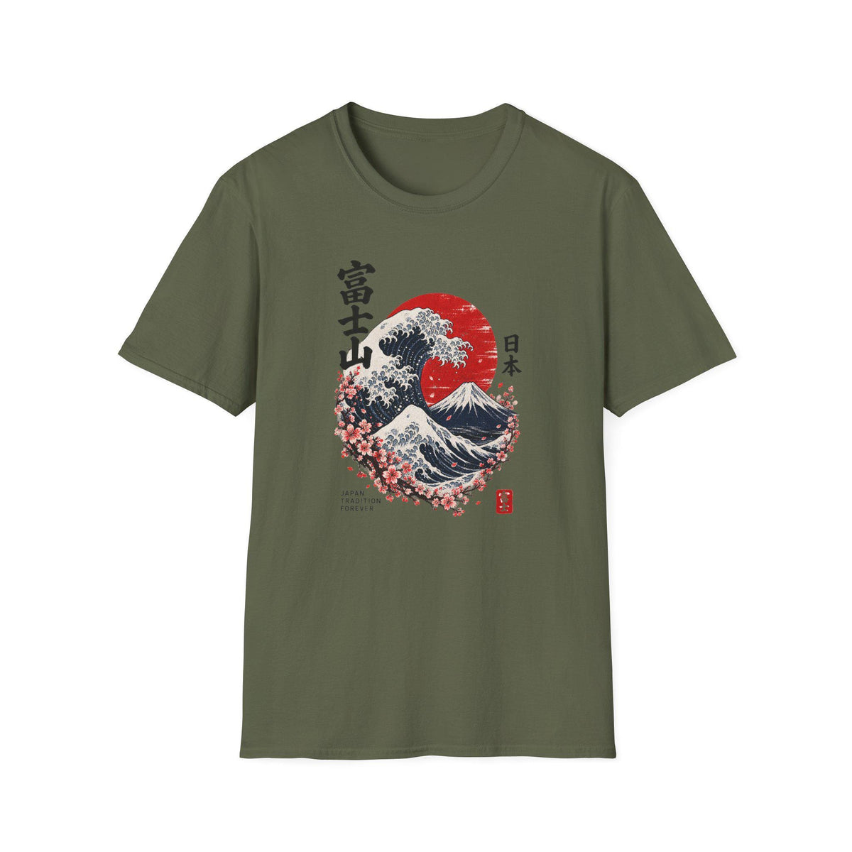 Military Green Mount Fuji T-Shirt – Japanische Streetwear Ukiyo-e Print