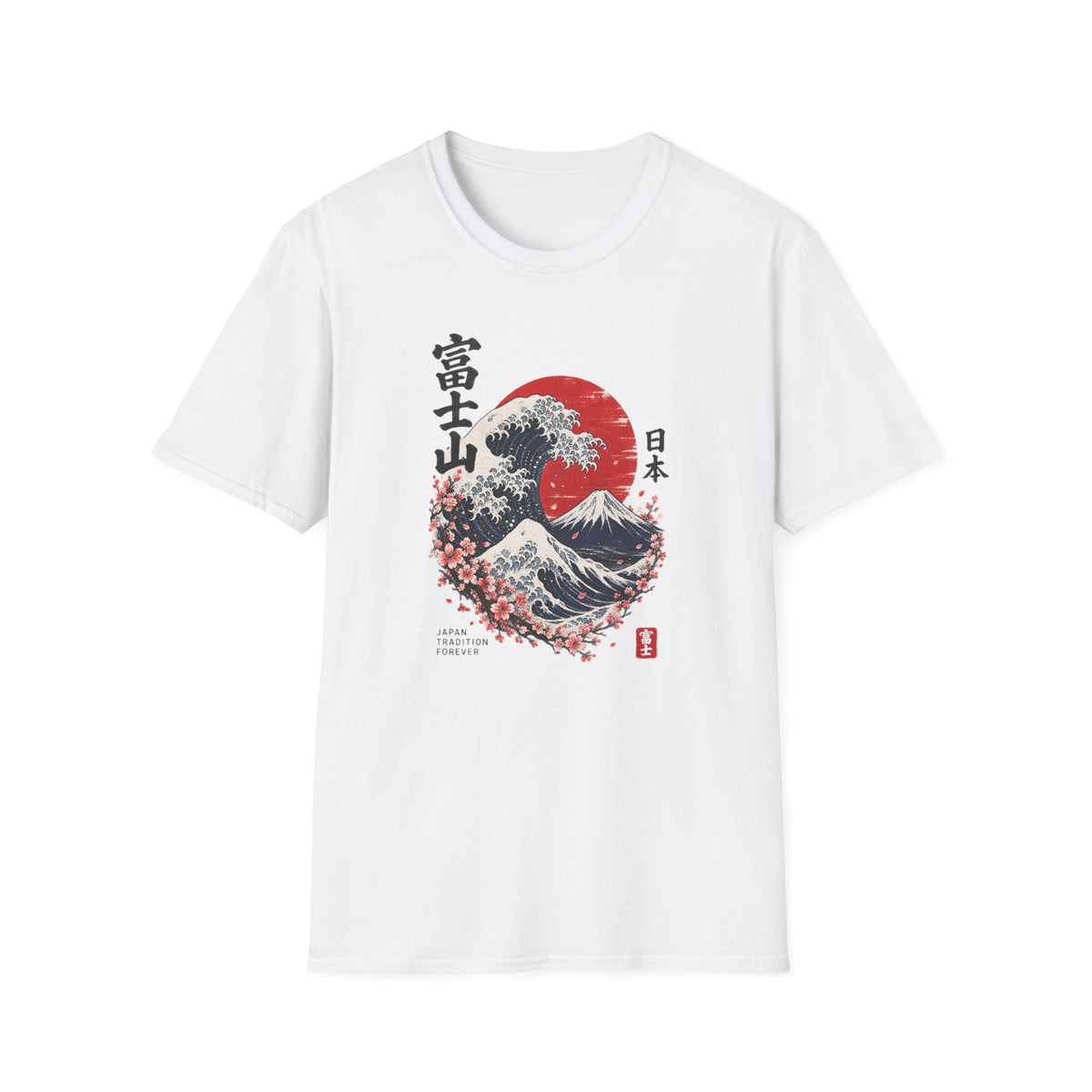 Weißes Mount Fuji T-Shirt – Japanische Streetwear Ukiyo-e Print Vorderansicht
