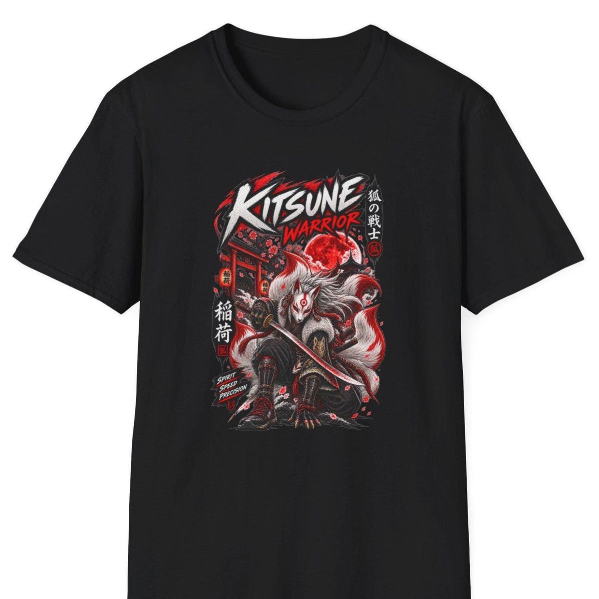 Kitsune Warrior T-Shirt schwarz — Kitsune Maske Fuchs Samurai Graphic Tee Japanese Streetwear Geschenk