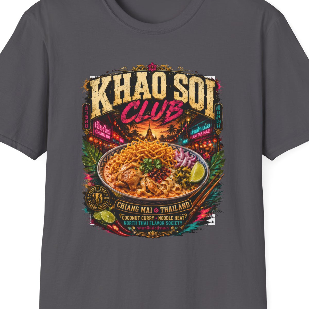 Charcoal Khao Soi Club T-Shirt – Design Nahaufnahme