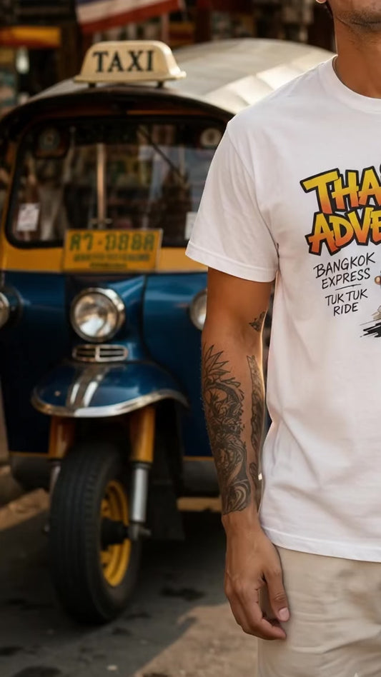 Thailand Adventure Tuk Tuk T-Shirt — Bangkok Streetwear Retro Graphic Tee | Reise Geschenk