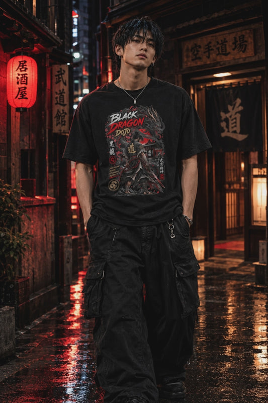 Black Dragon Dojo T-Shirt — Samurai Drache Japanese Streetwear Herren Damen