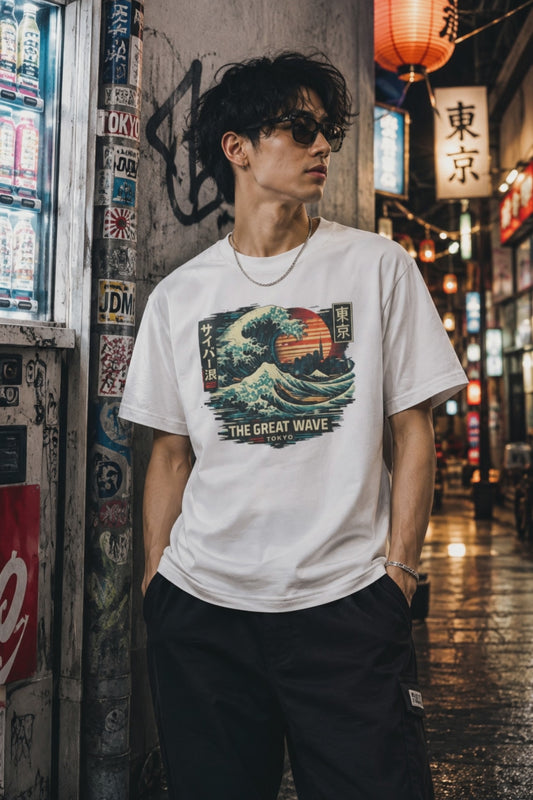 Great Wave Tokyo T-Shirt — Cyberpunk Japanese Streetwear Herren Damen