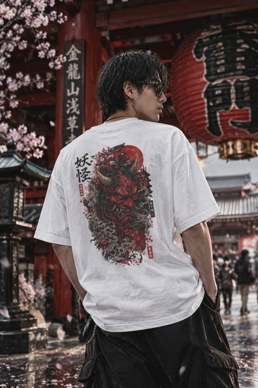 Yokai Kanji Oni T-Shirt – Japanese Streetwear Dämonenmaske Herren Damen Unisex