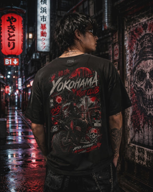 Yokohama Night Rider T-Shirt — Japan Biker Streetwear Herren Damen