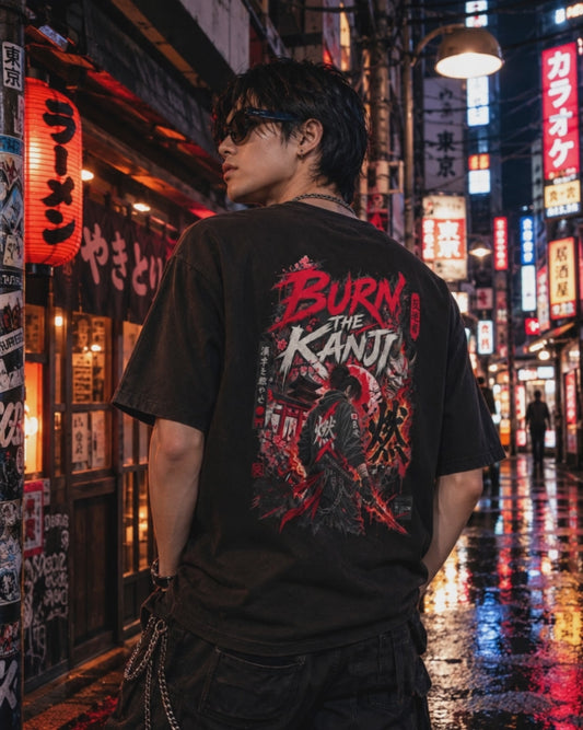 Burn The Kanji T-Shirt – Japanese Streetwear Samurai Herren Damen