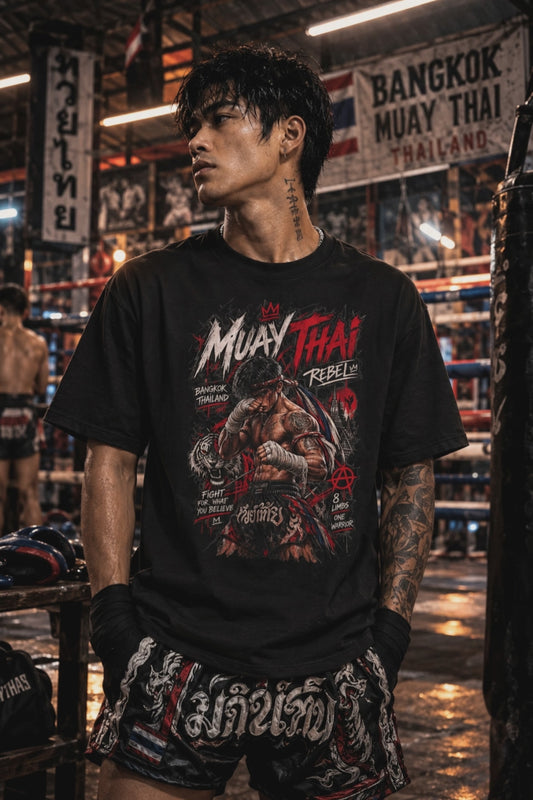 Muay Thai Rebel T-Shirt – Fighter & Tiger Streetwear aus Bangkok