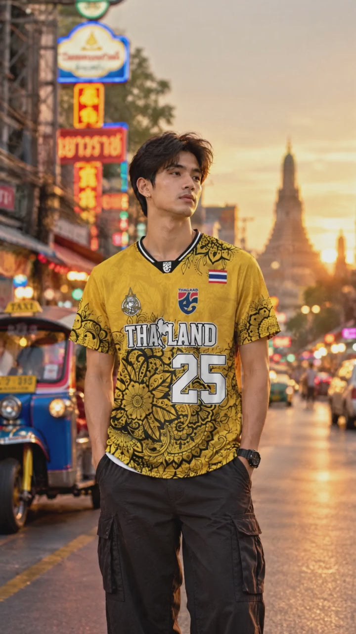 Produktvideo: Thailand Trikot Nr. 25 Gelb Gold in Bangkok