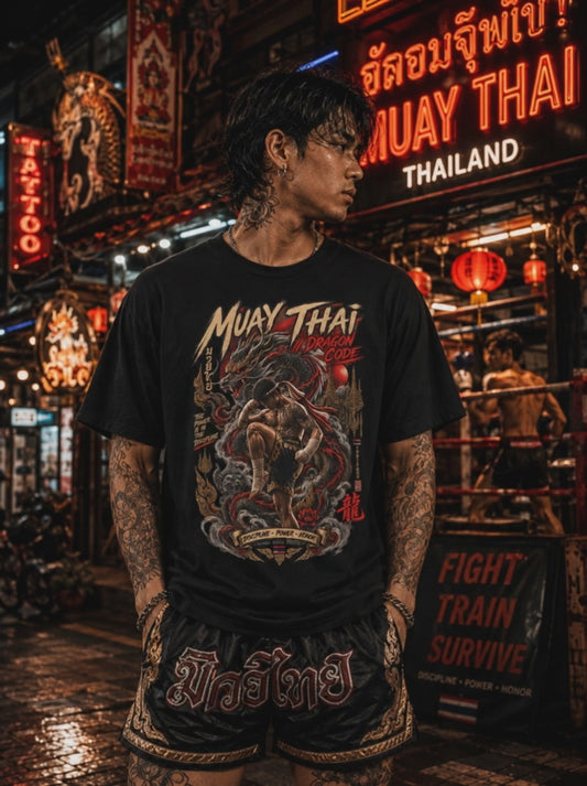 Muay Thai Dragon Code T-Shirt — Thai Streetwear Drachen Kämpfer Herren Damen