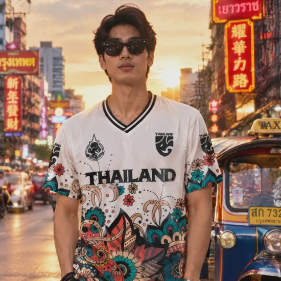 Produktvideo: Thailand Trikot Nr. 10 Weiß Elefant Blumen in Bangkok