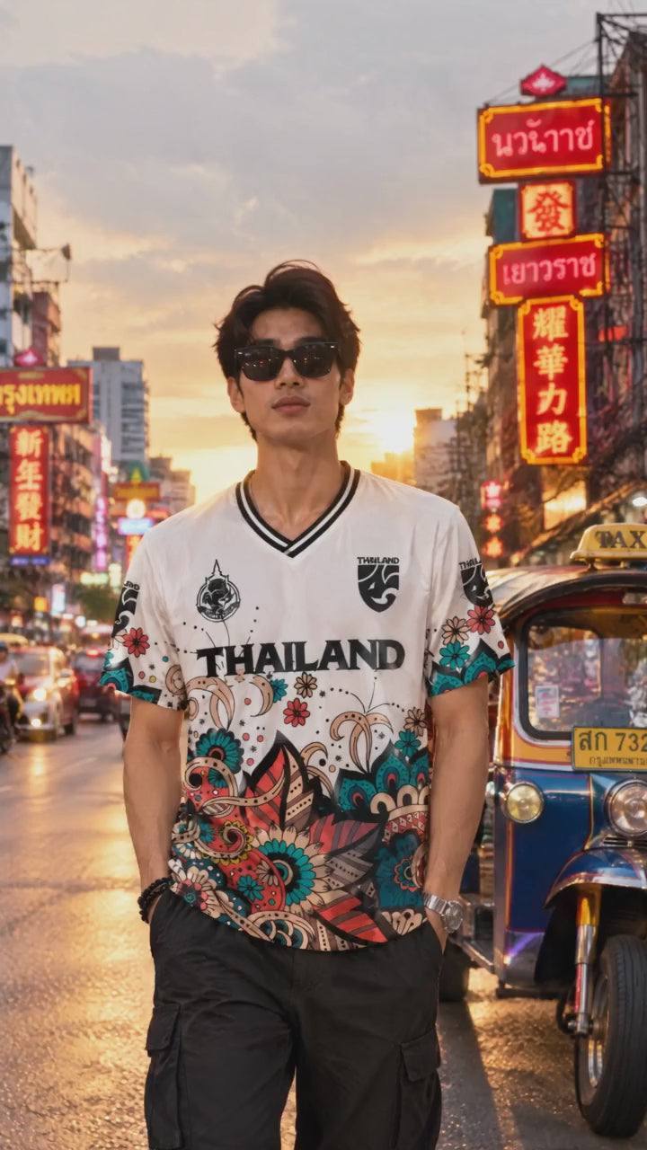 Produktvideo: Thailand Trikot Nr. 10 Weiß Elefant Blumen in Bangkok