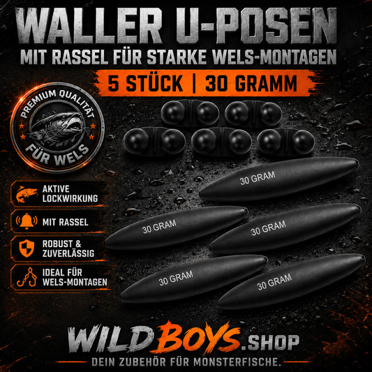 Waller U-Pose mit Rassel 30g 5 Stück – Unterwasserpose Subfloat Wels