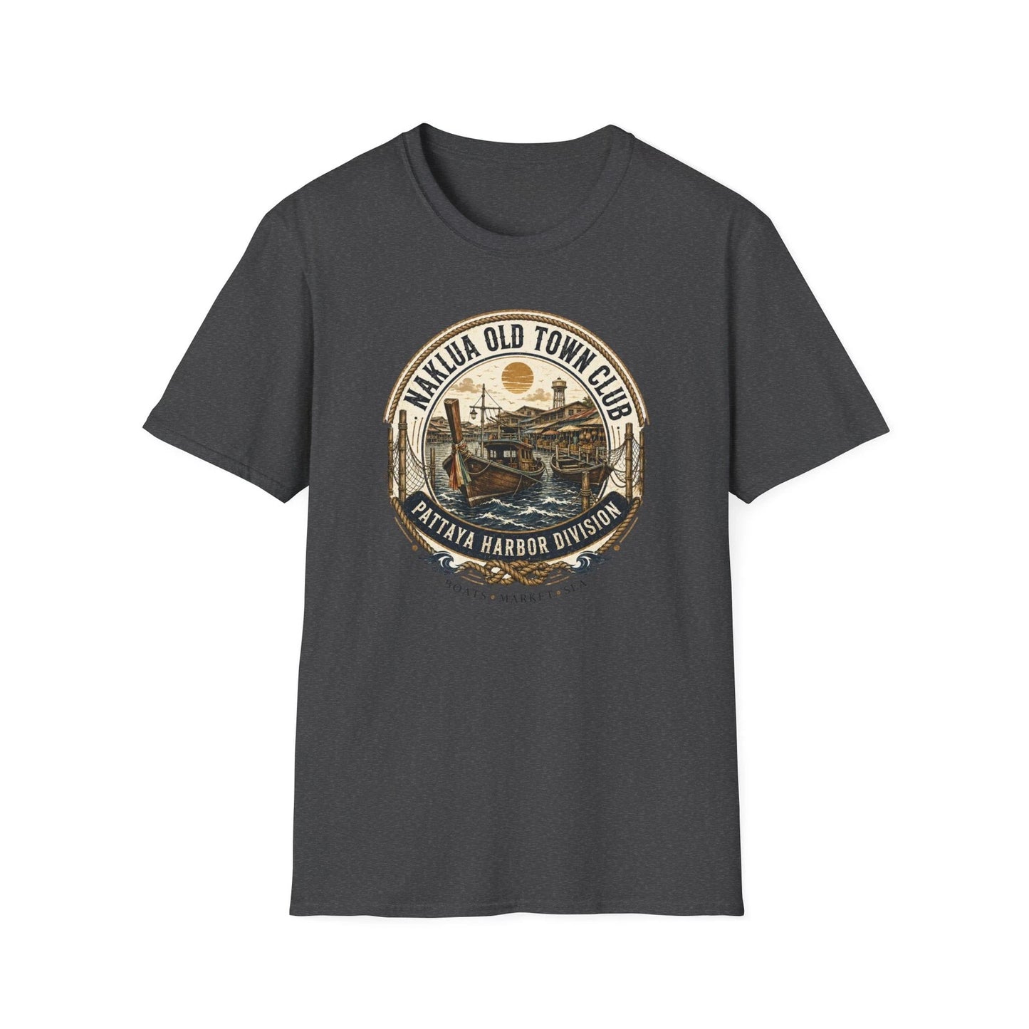 Naklua Old Town Club T-Shirt Dark Heather Pattaya Harbor Vintage Graphic Tee