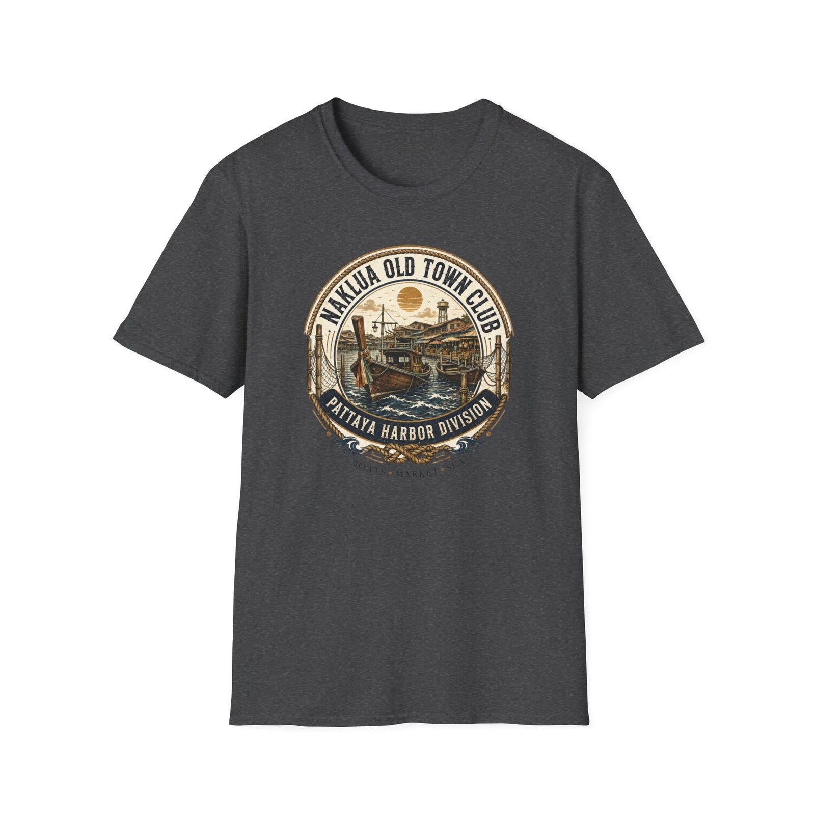 Naklua Old Town Club T-Shirt Dark Heather Pattaya Harbor Vintage Graphic Tee