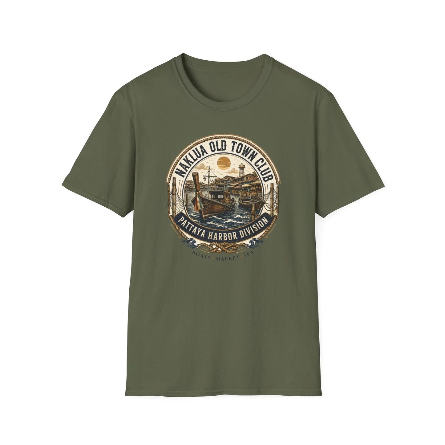 Naklua Old Town Club T-Shirt Military Green Pattaya Harbor Vintage Graphic Tee