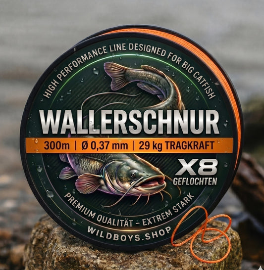 Wallerschnur 0,37 mm - 29 kg Tragkraft - 300 m X8 geflochten Hi-Vis Orange – Angelschnur Frontansicht