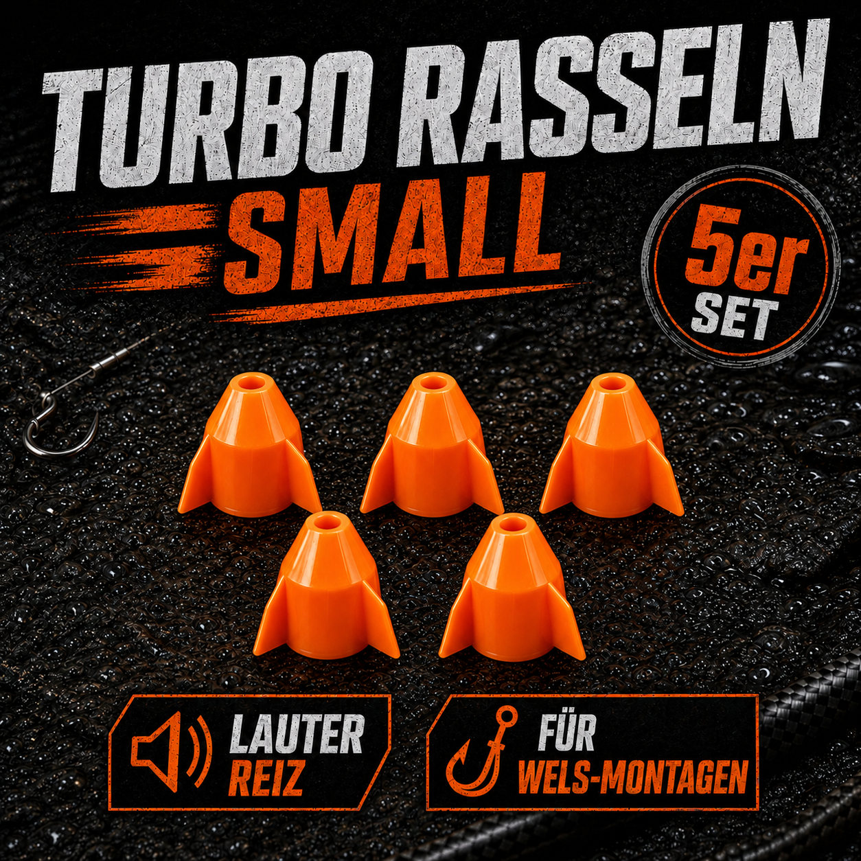 Turbo Rasseln orange mit Metallkugeln — lauter Reiz für Waller-Rigs