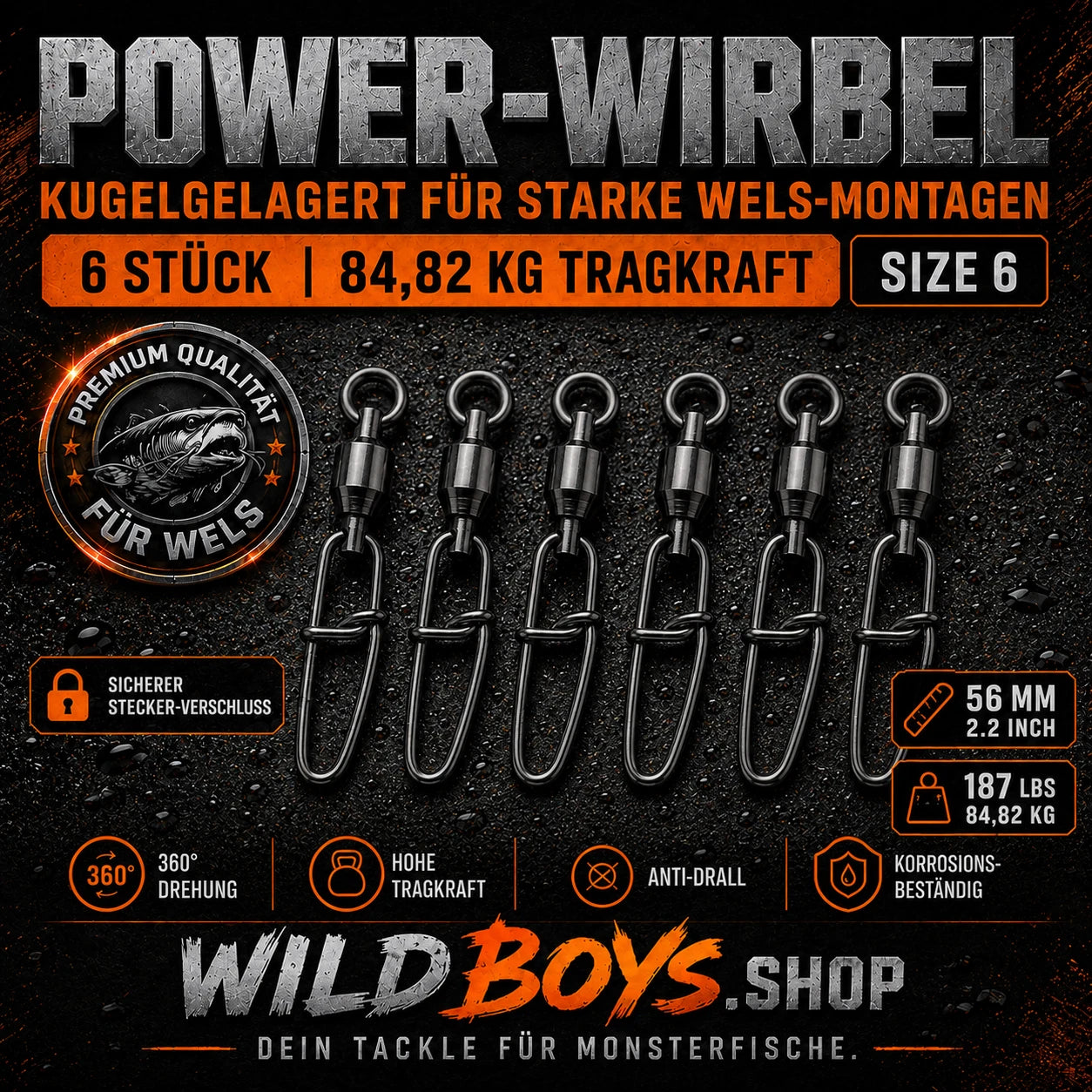 Power-Wirbel 6 Stück 84,82 kg Tragkraft Kugellagerwirbel