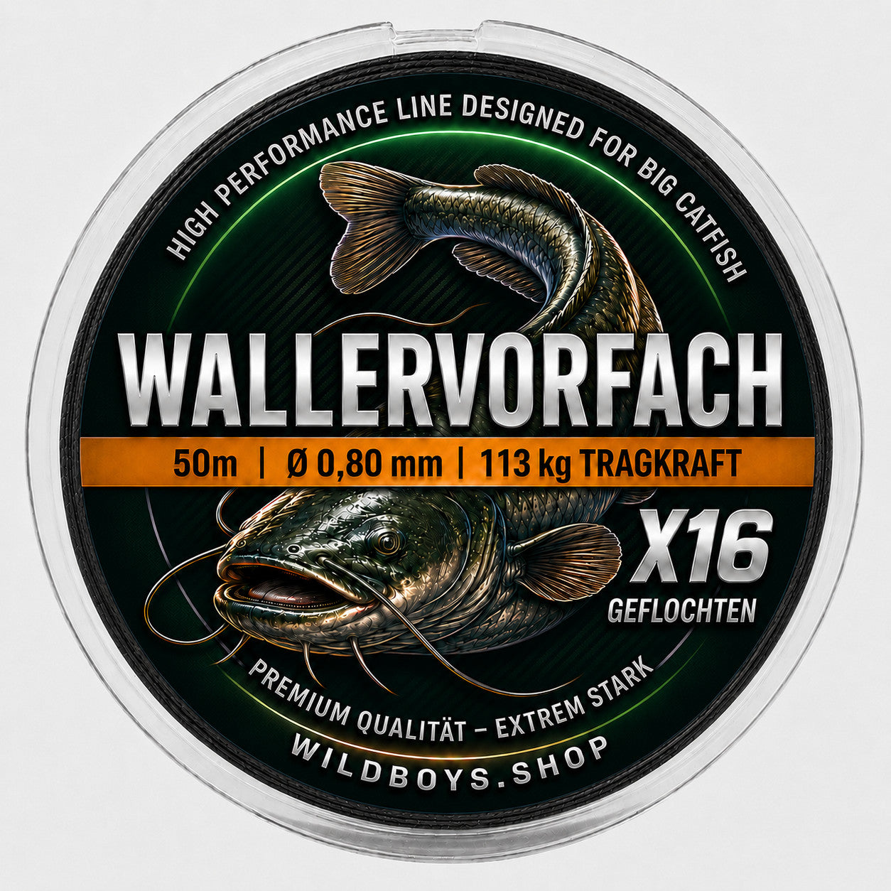 Geflochtenes Waller Vorfach Schwarz 0,80mm 113kg 50m X16