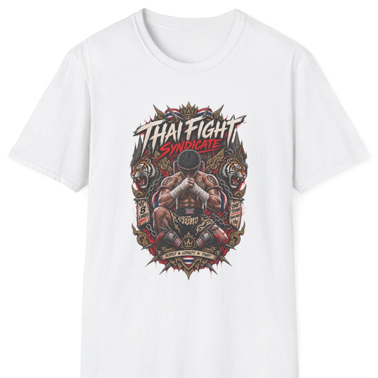 Thai Fight Syndicate T-Shirt weiß — Muay Thai Tiger Streetwear Vorderansicht