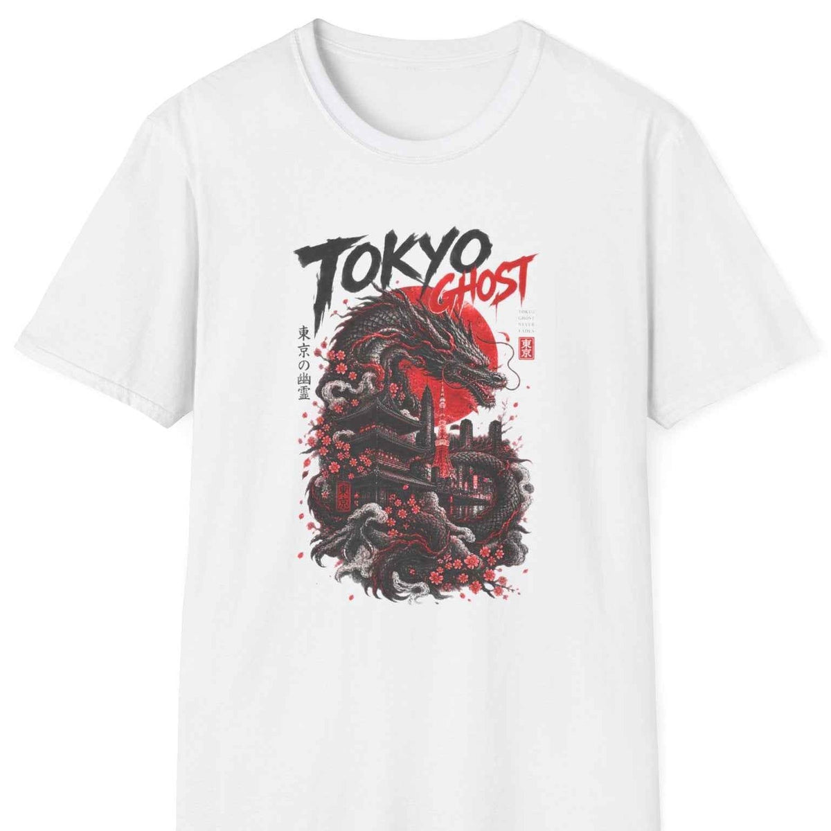 Tokyo Ghost T-Shirt weiß — Japanese Streetwear Kaiju Drache Vorderansicht